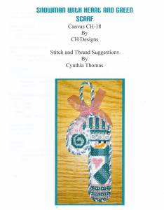 Candy Cane ~ Snowman with Scarf SMALL Candy Cane HP Needlepoint Canvas & STITCH GUIDE by CH Design from Danji