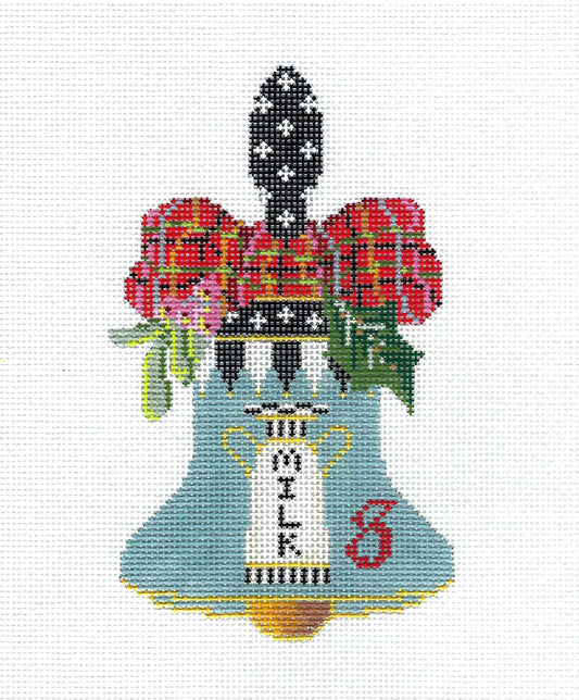 Kelly Clark ~ 12 Days of Christmas Hand Bell  8 Maids Milking handpainted Needlepoint Canvas by Kelly Clark