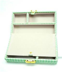 Leather Jewelry Box ~ Lt. Green Leather Jewelry Box with Interior Compartments for Needlepoint Canvas by LEE