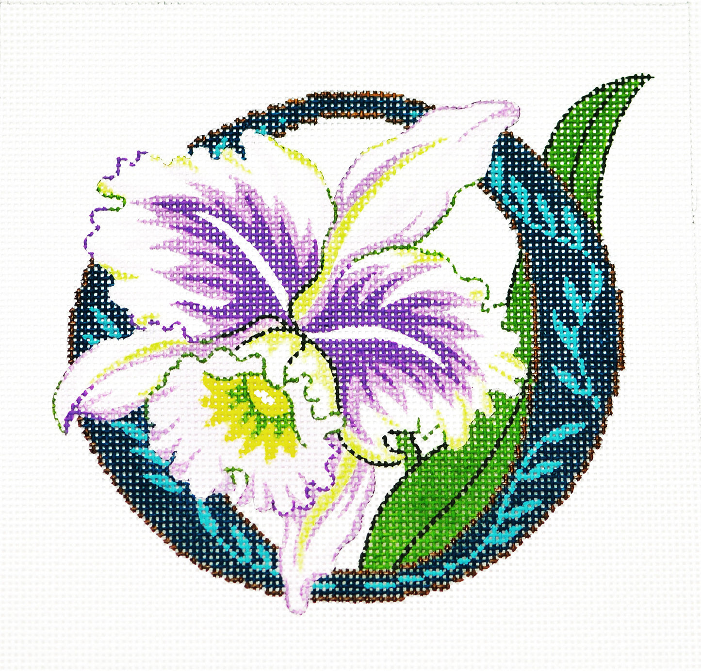 Alphabet Letter ~ O with Floral Cattleya Orchid handpainted Needlepoint Canvas Design by LEE