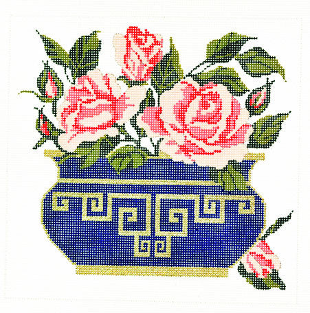 Floral ~ Vase of Summer Rose Blossoms Design handpainted Needlepoint Canvas 18mesh by LEE