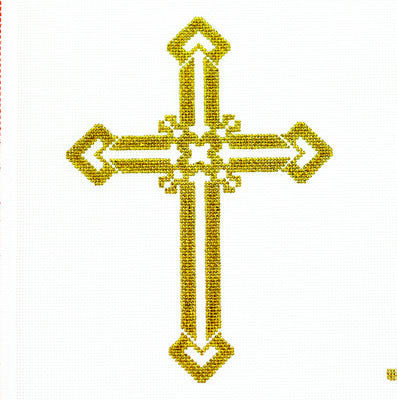 Cross ~ Elegant 7" Tall Gold Filigree Cross 18 Mesh handpainted Needlepoint Canvas by LEE