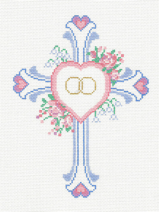 Cross ~ Elegant 7" Tall WEDDING or Anniversary CROSS handpaintd Needlepoint Canvas by LEE