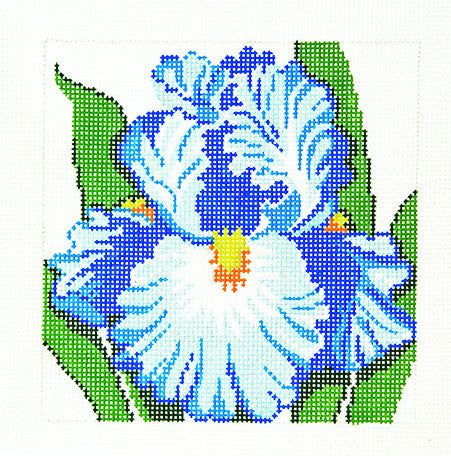 Floral Canvas ~ Blue Bearded Iris Flower Series handpainted Needlepoint 12 mesh Canvas by LEE