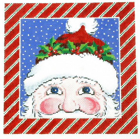 Canvas ~ Christmas Santa Claus in Holly Hat handpainted Needlepoint Canvas by LEE 16 Mesh