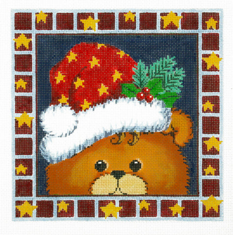 Canvas~LEE Holiday Teddy Bear handpainted Needlepoint Canvas on 16 Mesh