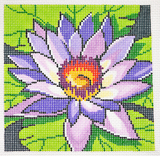 Floral Canvas ~ Purple Water Lily handpainted 12 mesh Needlepoint Canvas by LEE