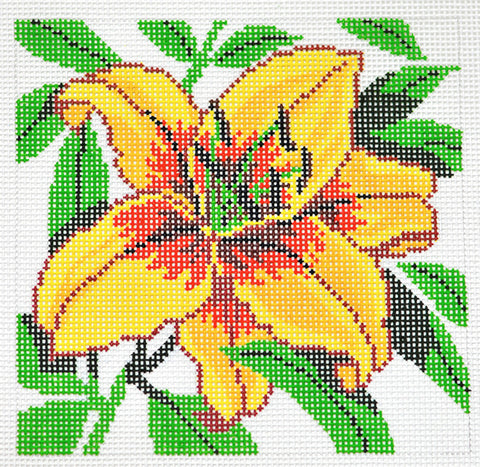 Floral Canvas ~ Yellow Lily Flower on 12 Mesh handpainted Needlepoint Canvas by LEE