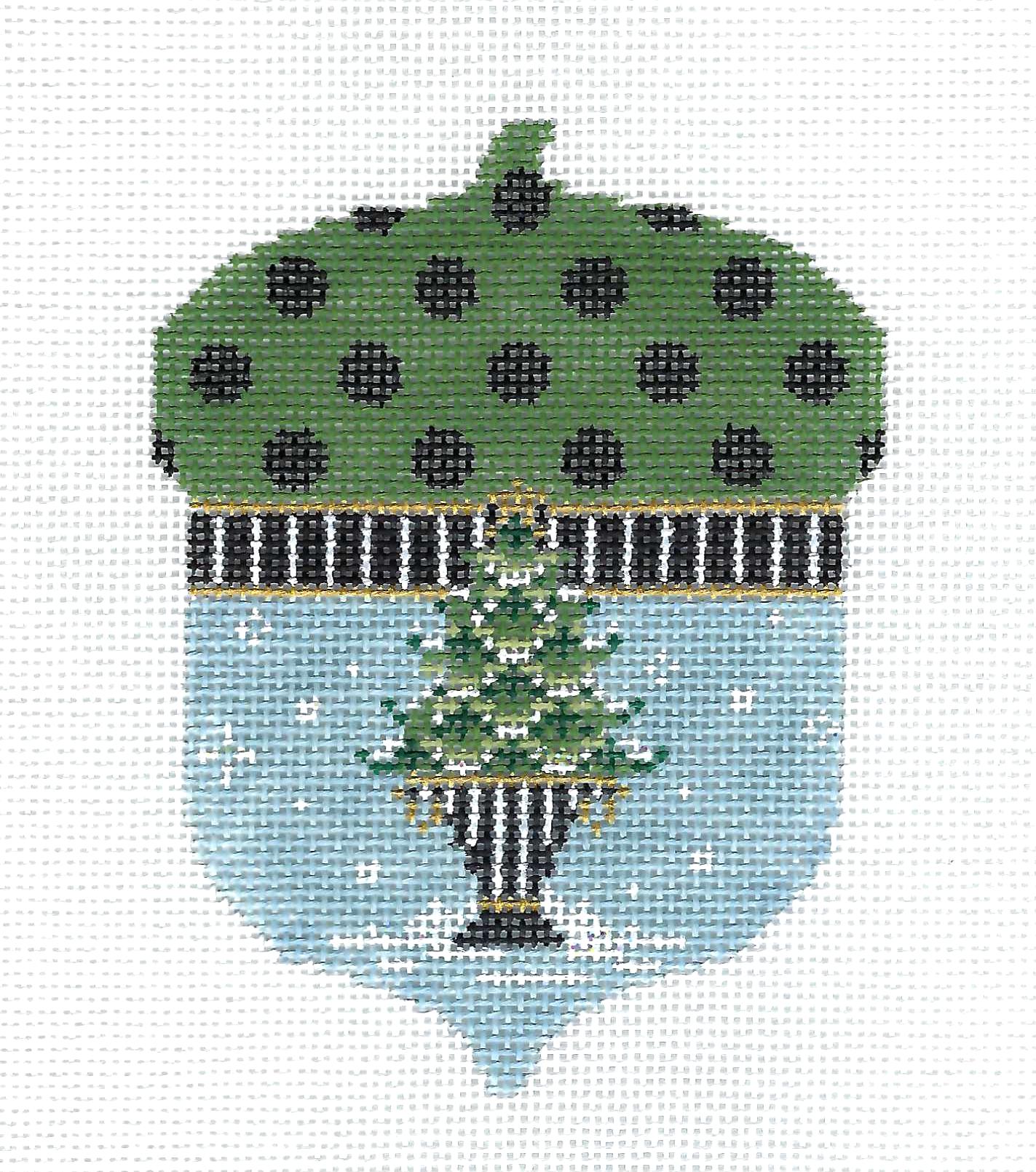 Acorn ~ Christmas Topiary Pine Tree Winter Acorn handpainted Needlepoint Ornament Canvas by Kelly Clark