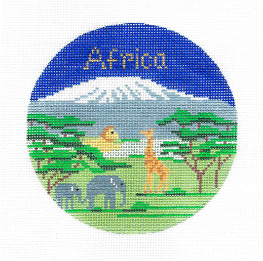 Travel Round ~ AFRICA Savanna & Wildlife handpainted 4.25" Needlepoint Canvas by Silver Needle