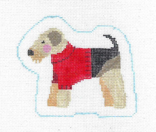 Dog ~ Airedale Terrier Dog in a Red Sweater handpainted Needlepoint Canvas Ornament by Kathy Schenkel
