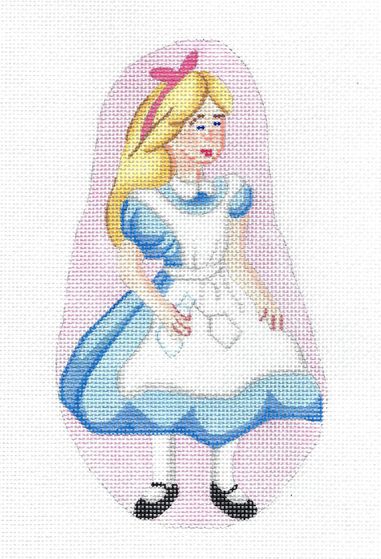Story Book ~ "Alice in Wonderland" handpainted 18 mesh Needlepoint Ornament by Silver Needle