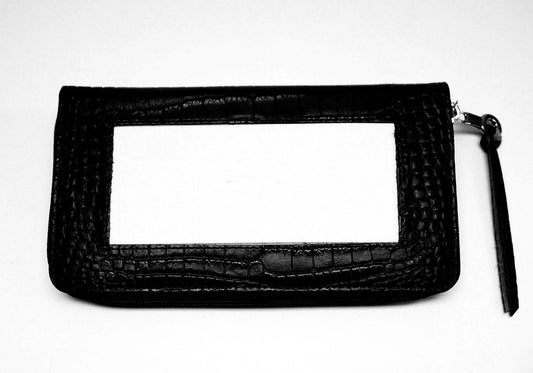 Accessory ~ Zip-Top Black Alligator Texture Wallet w/Strap for a Needlepoint Canvas by LEE