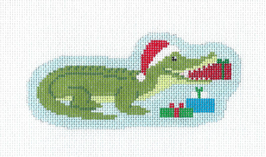 Christmas ~ Santa Alligator Bringing Gifts Ornament 18 Mesh handpainted Needlepoint Canvas by Susan Roberts
