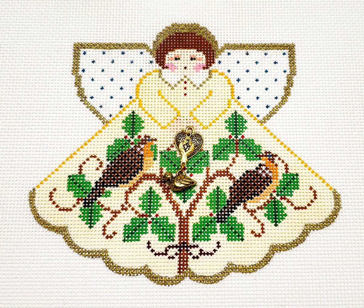 Angel ~ 12 Days of Christmas ~ Two Turtle Doves Angel and Charms handpainted 18 Mesh Needlepoint Canvas by Painted Pony