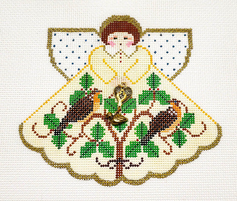 Angel ~ 12 Days of Christmas ~ Two Turtle Doves Angel and Charms handpainted Needlepoint Canvas by Painted Pony