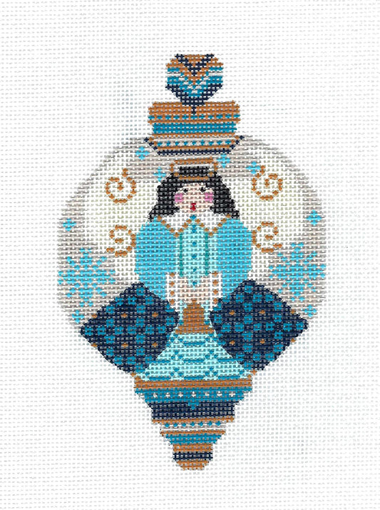 Elegant Blue & Gold Angel Ornament Handpainted Needlepoint Canvas by CH Designs from Danji