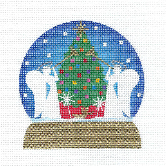 Christmas in New York ~ SNOW GLOBE NYC Rockefeller Center Ornament handpainted 18 Mesh Needlepoint Canvas by Pepperberry