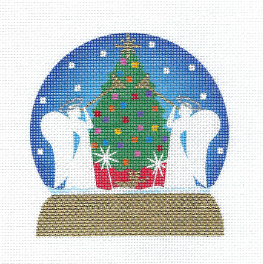 Christmas in New York ~ SNOW GLOBE in Rockefeller Center in New York City Ornament handpainted 18 Mesh Needlepoint Canvas by Pepperberry