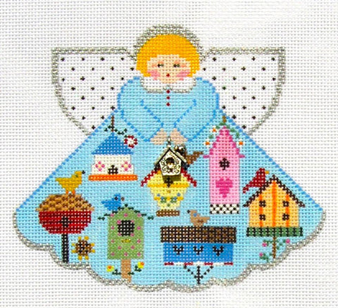 Angel ~ Bird House Angel with Charm handpainted Needlepoint Canvas by Painted Pony