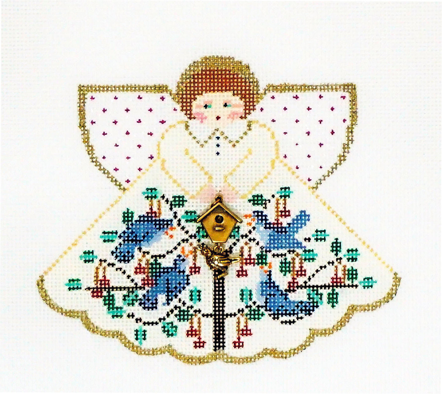 Angel ~ 12 Days of Christmas ~ Four CALLING BIRDS Angel & Charms handpainted Needlepoint Canvas by Painted Pony