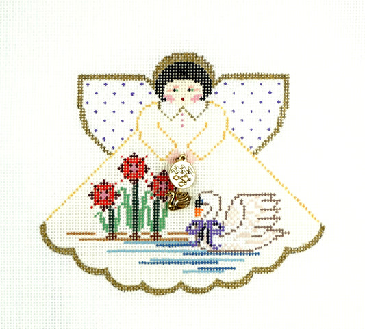 Christmas Angel ~ 12 Days of Christmas ~ SEVEN SWANS SWIMMING Angel Needlepoint Canvas by Painted Pony