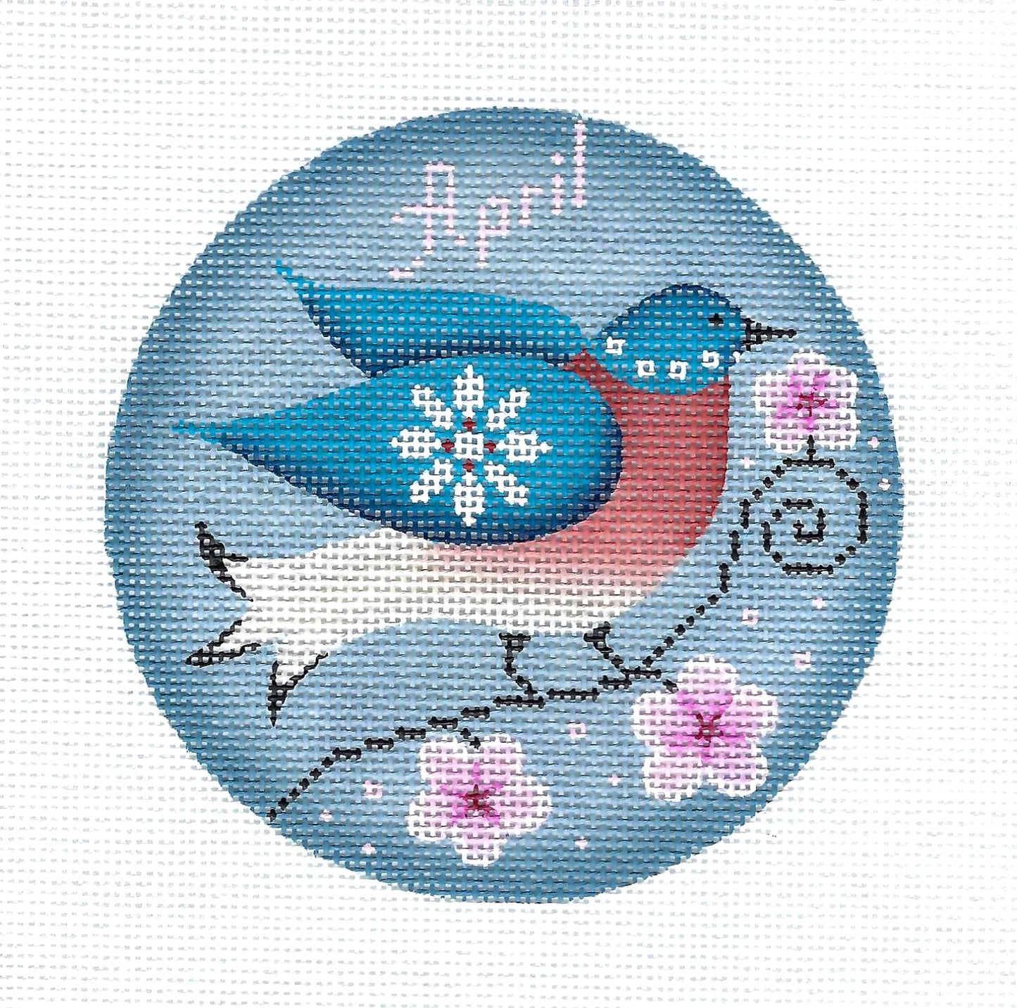 BIRD of the MONTH ~ April~ Bluebird handpainted Needlepoint Canvas by Rebecca Wood