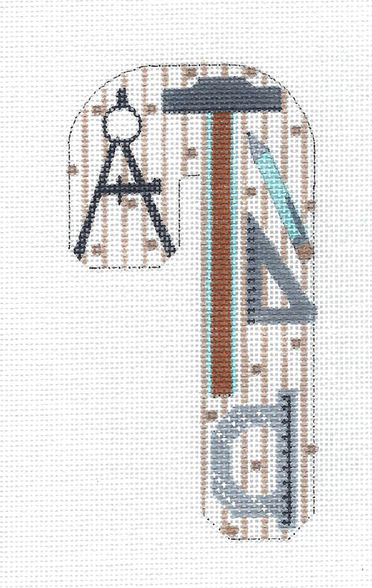 Medium Candy Cane ~ Architect MED. Candy Cane Ornament HP Needlepoint Canvas by CH Designs from Danji