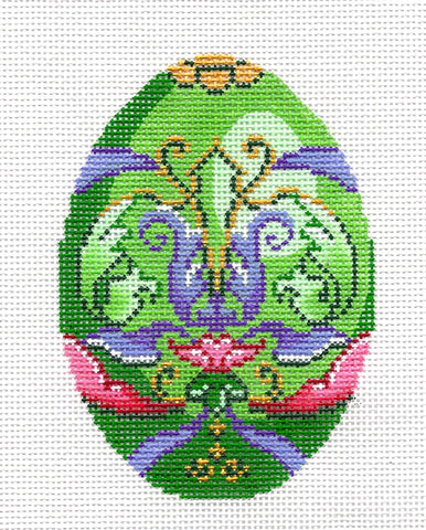 Faberge Egg of the Month ~ AUGUST Peridot Birthstone EGG OF THE MONTH Needlepoint Canvas Ornament by LEE