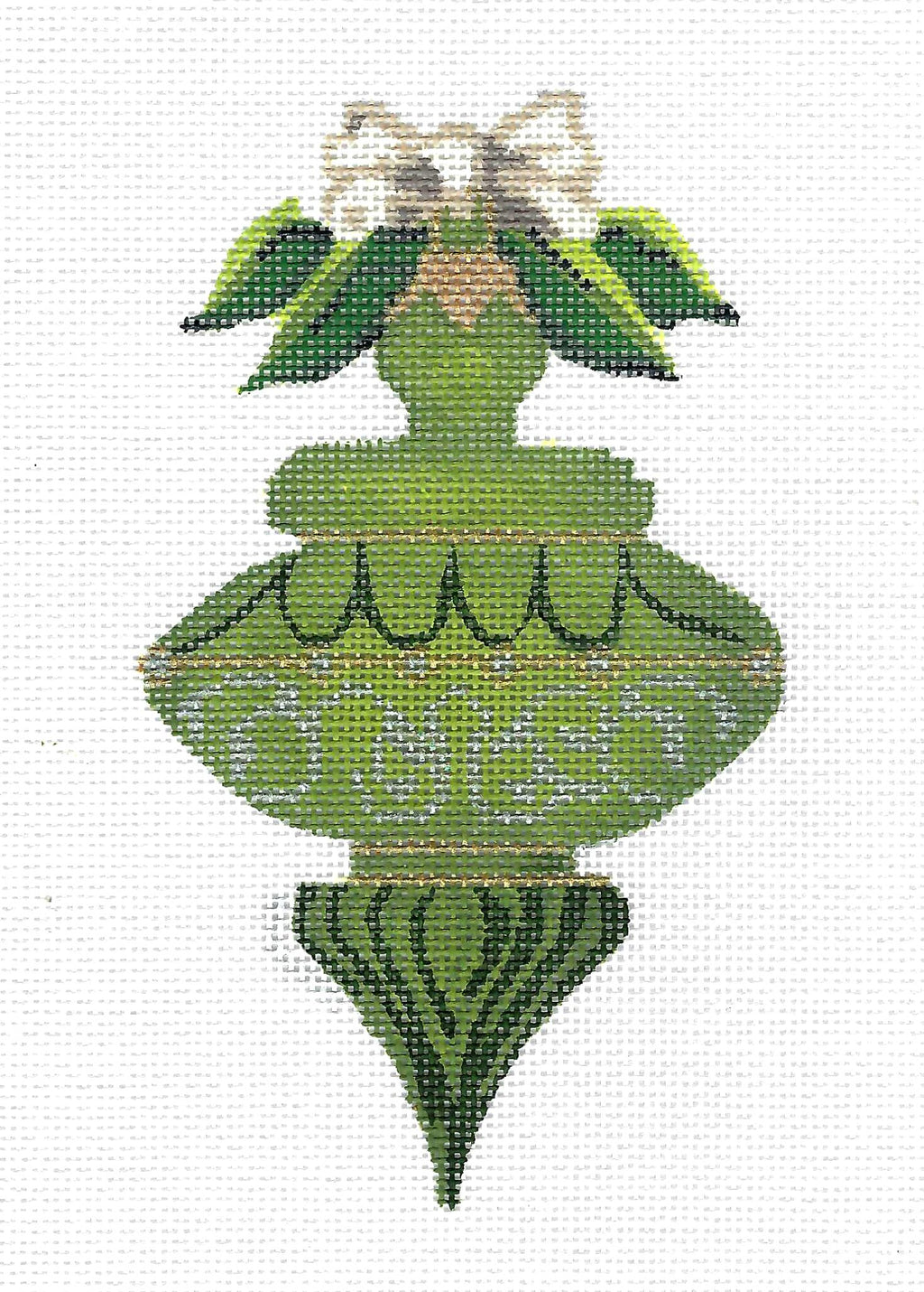 12 Months ~ AUGUST Monthly Peridot & Metallic Gold Ornament & Stitch Guide SET HP Needlepoint Canvas by Kelly Clark