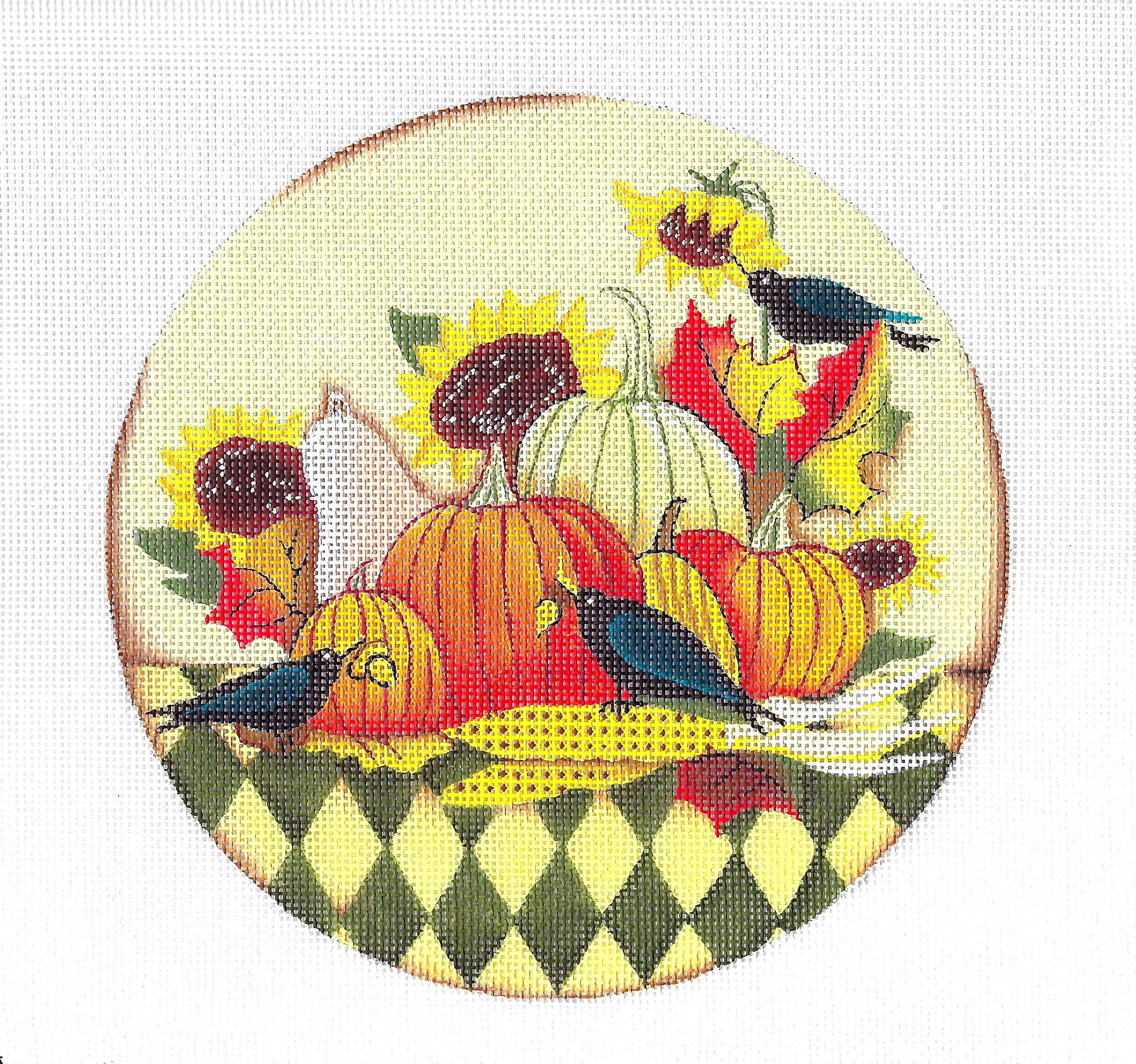 Fall Needlepoint Autumn ~ Autumn Harvest with Crows handpainted 7