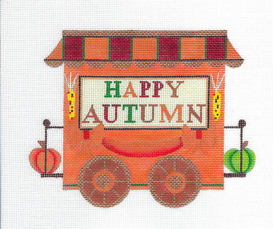 Train ~ Autumn Train Caboose in Fall Colors handpainted Needlepoint Canvas by Raymond Crawford