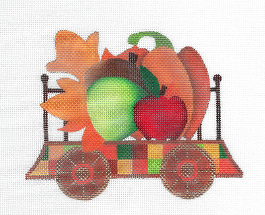 Train ~ Autumn Train Flat Car in Fall Colors handpainted Needlepoint Canvas by Raymond Crawford