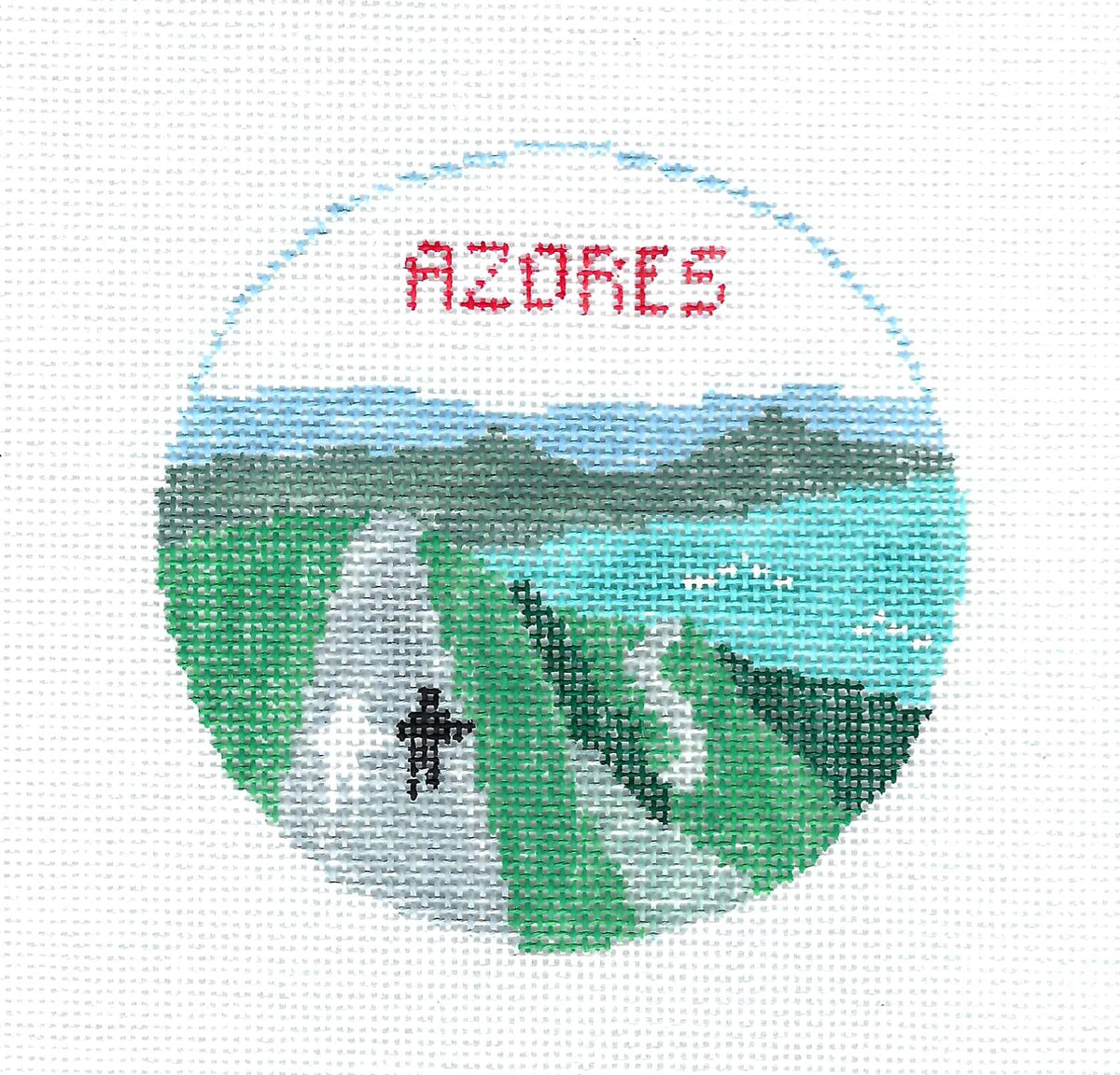 Travel Round ~ AZORES a Region of PORTUGAL 4" handpainted 18 Mesh Needlepoint Canvas by Kathy Schenkel
