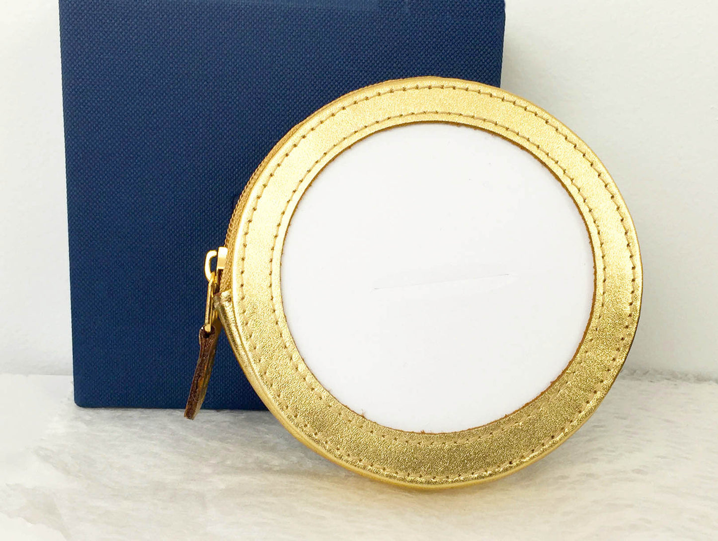 Accessory ~ Metallic Gold Premium Leather Zippered COIN PURSE CASE for a 3" Rd. Needlepoint Canvas by LEE