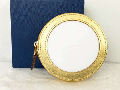 Accessory ~ Metallic Gold Premium Leather Zippered COIN PURSE CASE for a 3" Rd Needlepoint Canvas by LEE