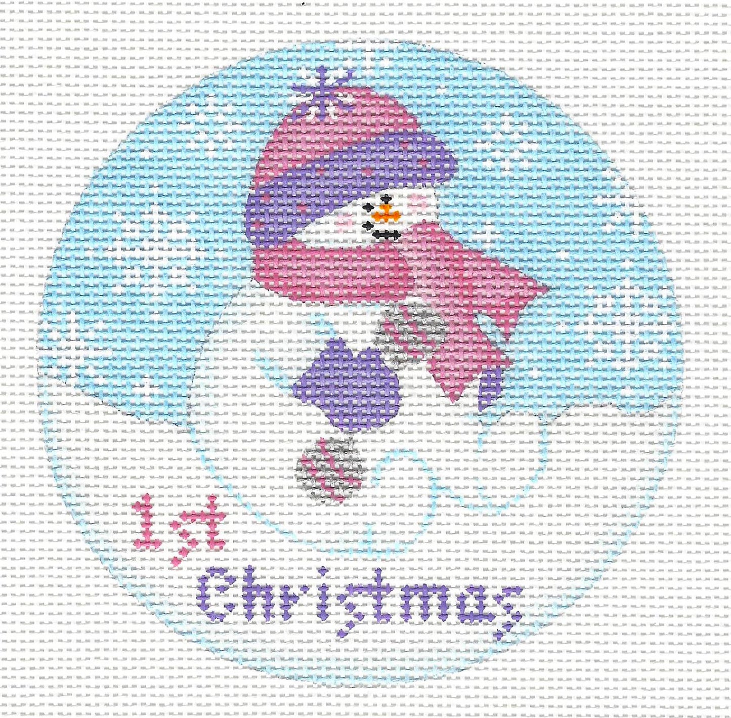 Baby Round ~ Baby Snowgirl's 1st Christmas 18 Mesh handpainted Needlepoint Canvas by Pepperberry