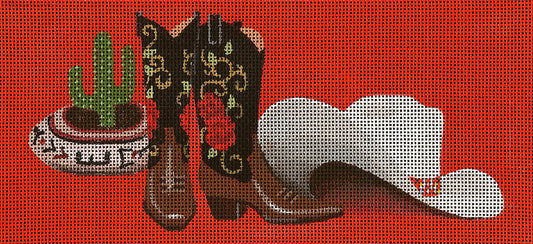 TEXAS Canvas Insert ~  Cowboy Boots & Hat by Leigh Design handpainted Needlepoint Canvas BR Insert for LEE
