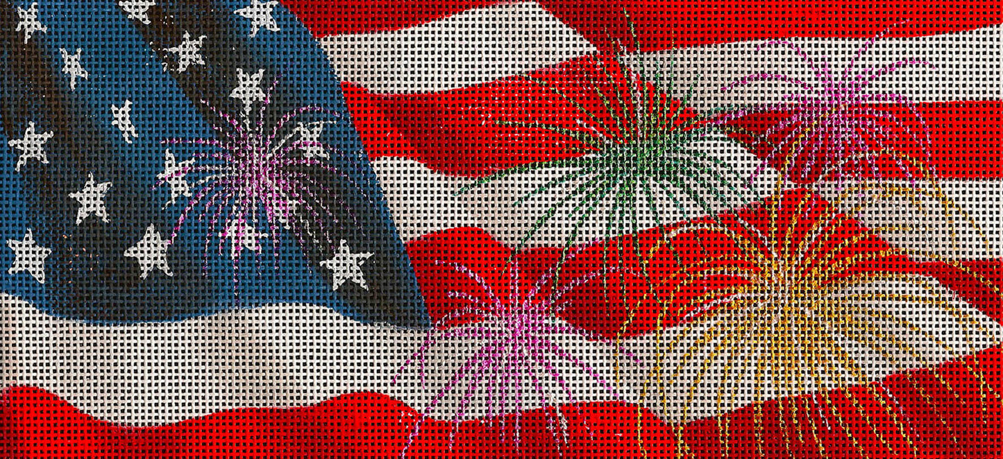 Canvas Insert ~ Patriotic Flag & Fireworks by Leigh handpainted Needlepoint Canvas "BR Insert" from LEE