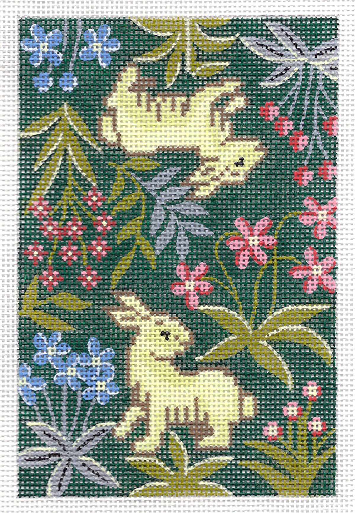 Insert ~ Cluny Tapestry Bunny Rabbits "BC Insert" handpainted 18 Mesh Needlepoint Canvas by  LEE
