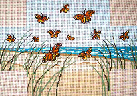 Vintage Banar Floral Needlepoint With Monarch Butterfly Kit
