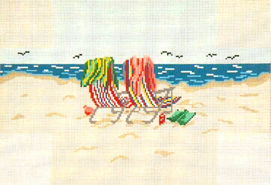 Brick Cover~Beach Chairs handpainted Needlepoint Canvas~by Needle Crossings