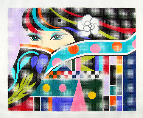 Canvas ~ Lady with Mysterious Eyes handpainted LG. Needlepoint Canvas by LEE