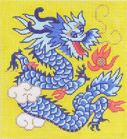 Dragon Canvas ~ Oriental Imperial Blue Dragon handpainted Needlepoint Canvas ~ BG Insert by LEE