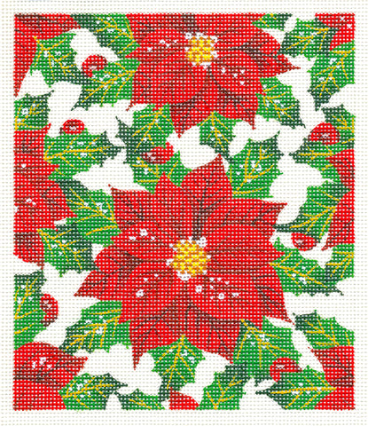 Christmas Poinsettia ~ 6" by 5"~ BG Insert handpainted Needlepoint Canvas by LEE