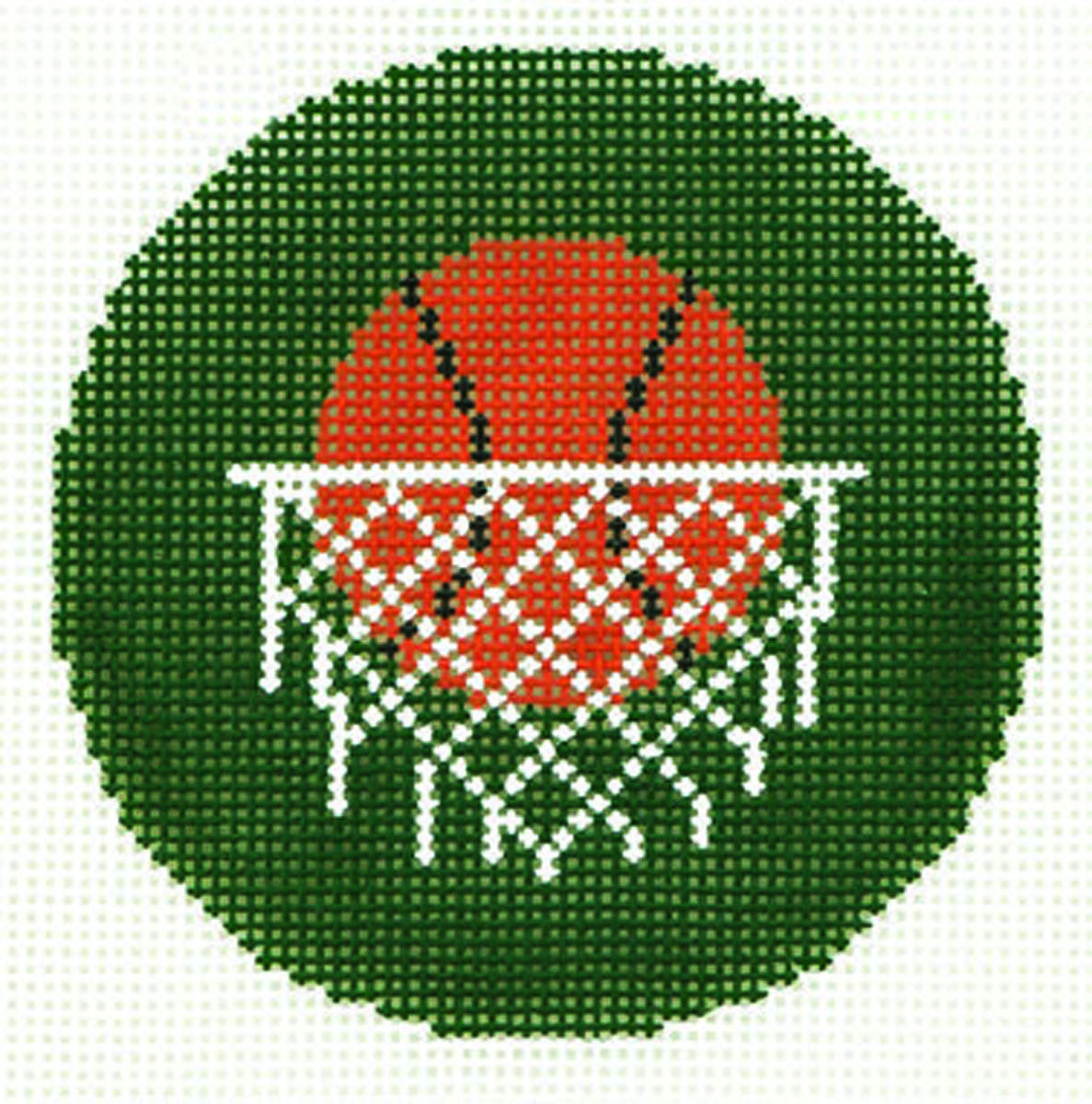 Sports ~ Basketball & Hoop Design handpainted 3" Rd. 18 Mesh Needlepoint Canvas Ornament by LEE