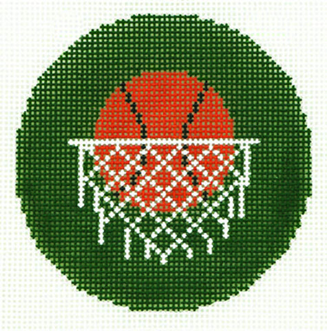 Sports Round ~ Basketball & Hoop Design handpainted Needlepoint Canvas 3" Rd. Ornament by LEE