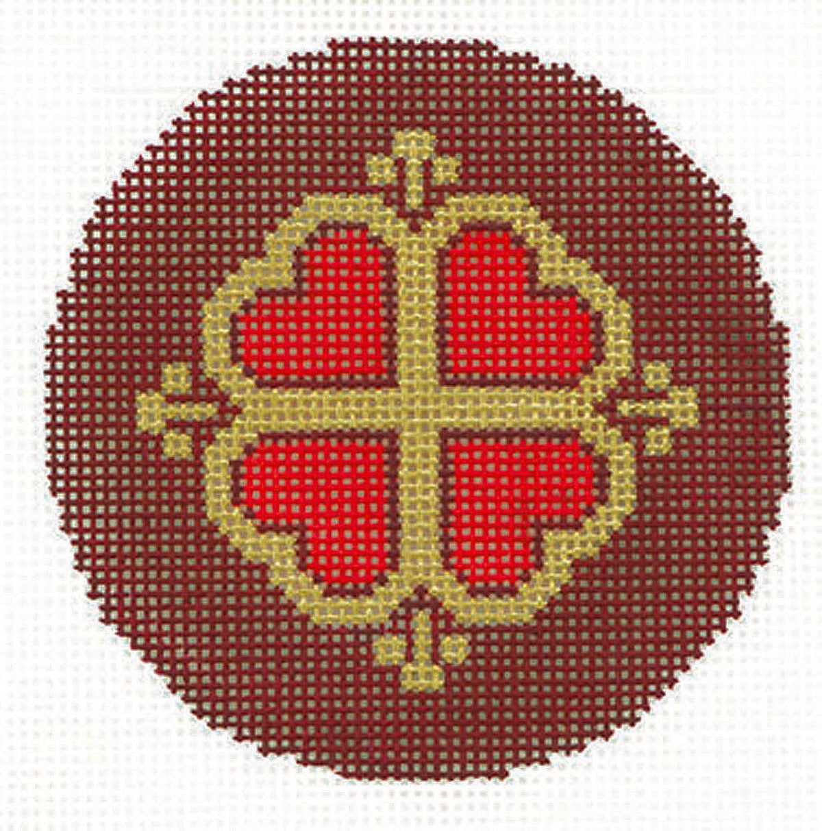 Round ~ 4 Hearts handpainted 3" Rd. 18 Mesh Needlepoint Canvas Ornament or Insert by LEE