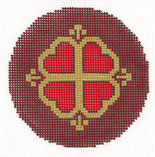 Round ~ 4 Hearts handpainted 3" Rd. 18 Mesh Needlepoint Canvas Ornament or Insert by LEE