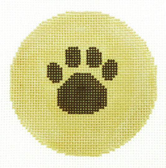 Round~LEE Brown Paw Print handpainted Needlepoint Canvas 3" RD. Ornament